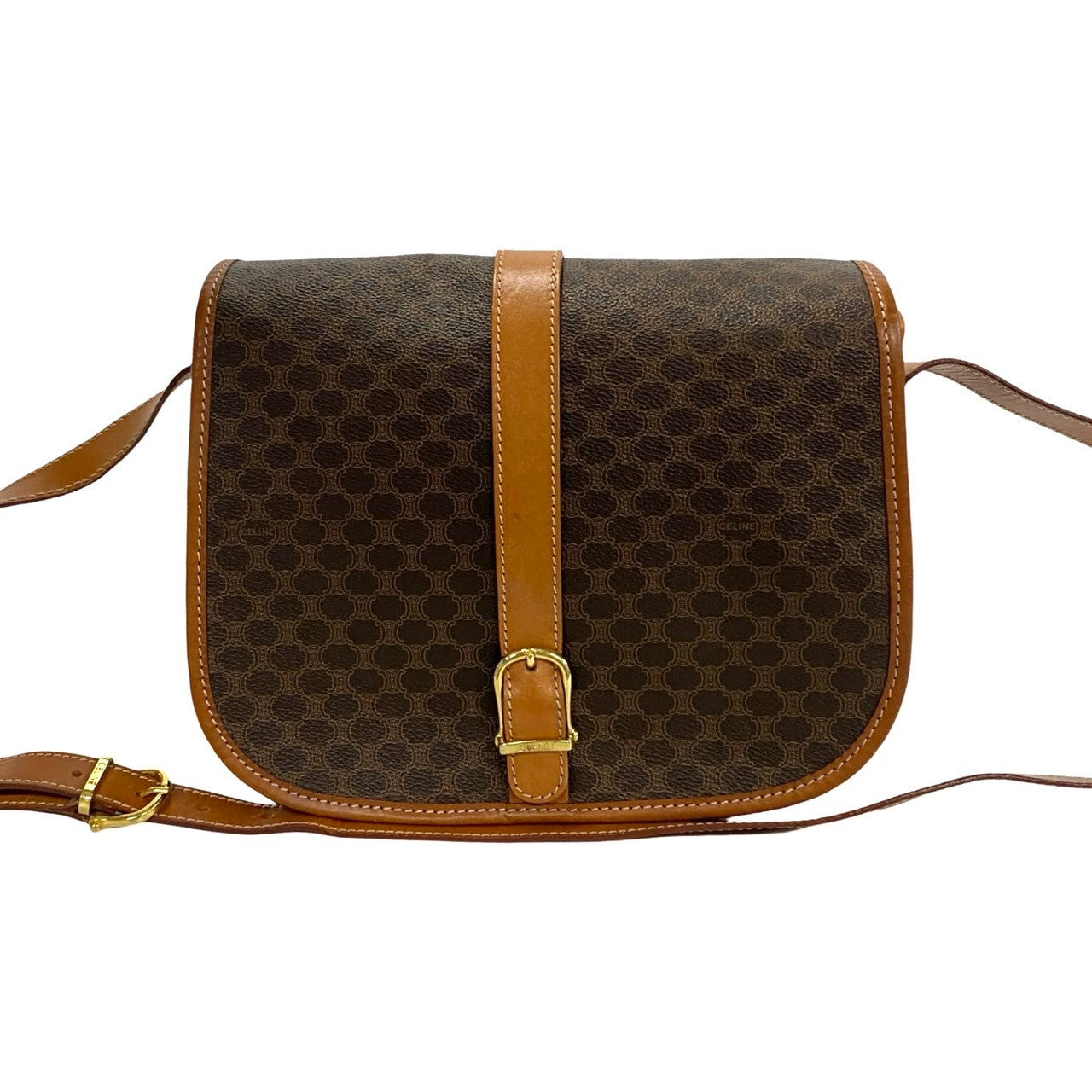 CELINE Shoulder Bag Leather, PVC Brown Macadam Blason Pattern Women(Unisex)