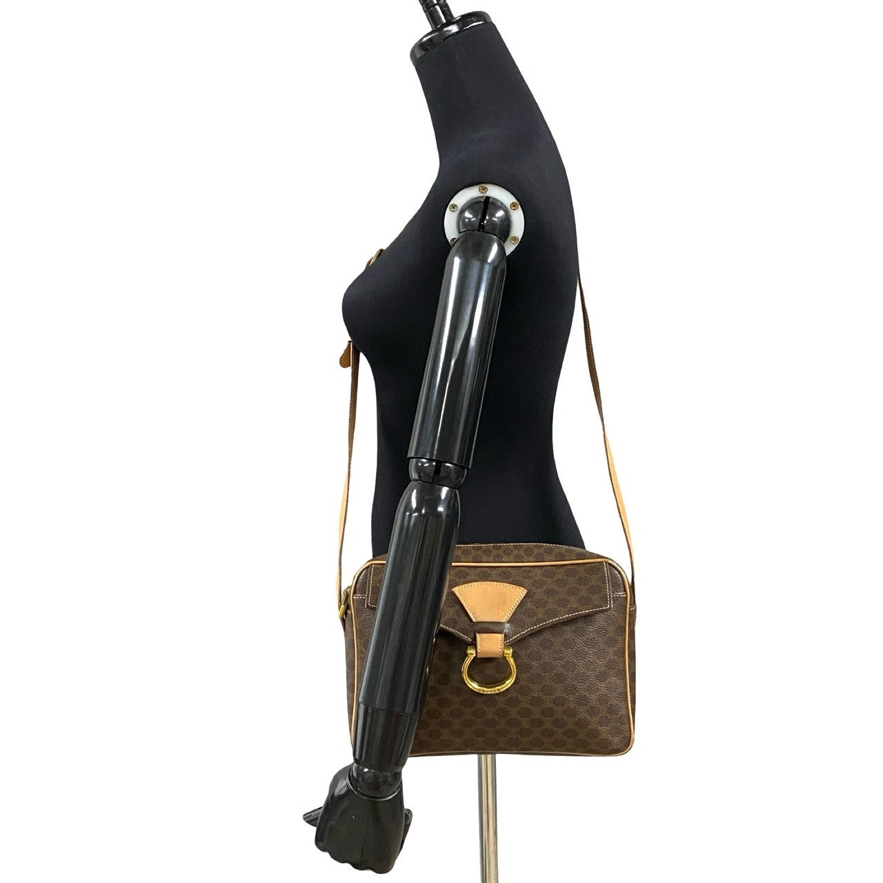 CELINE Shoulder Bag Leather, PVC Brown Macadam Blason Triomphe logo Pattern Women