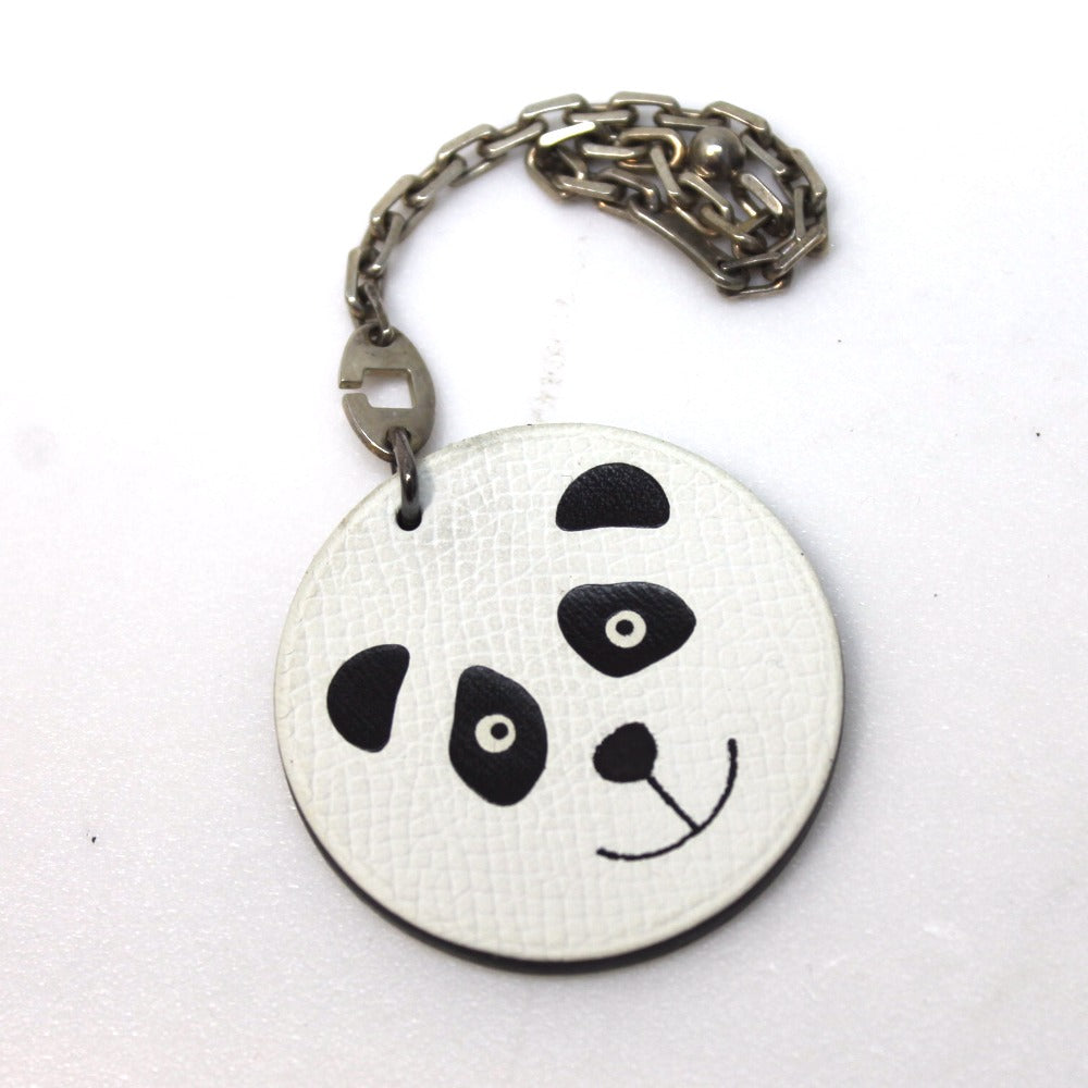 HERMES key ring Leather, SV925 white Noe Panda Animal Keychain unisex(Unisex)