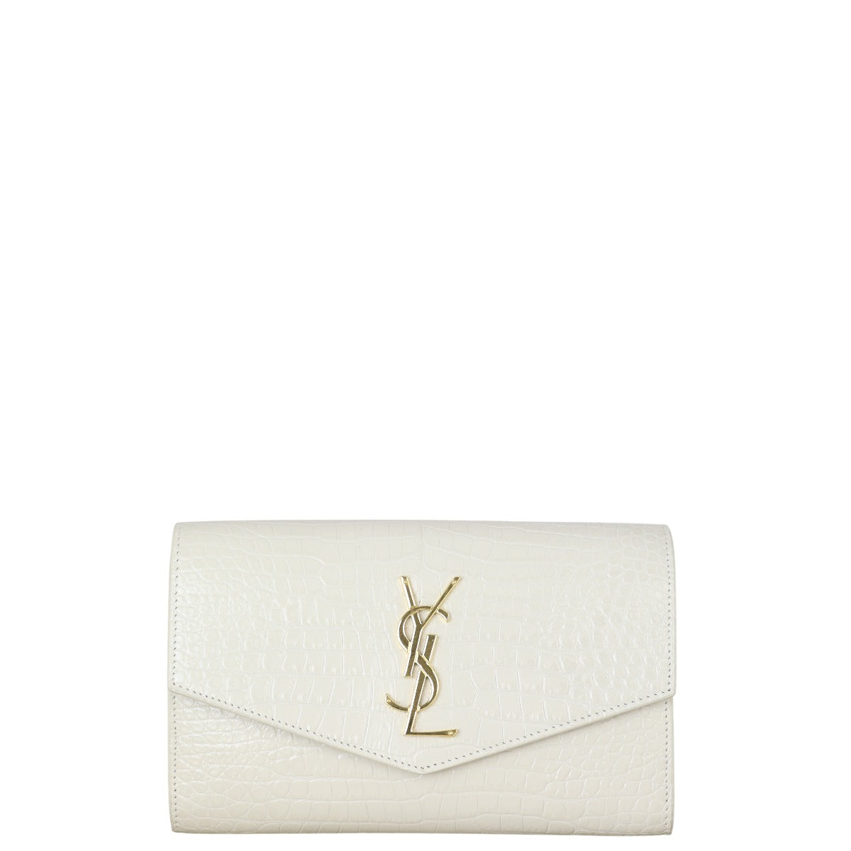 Saint Laurent Uptown Chain Wallet Croc-Embossed