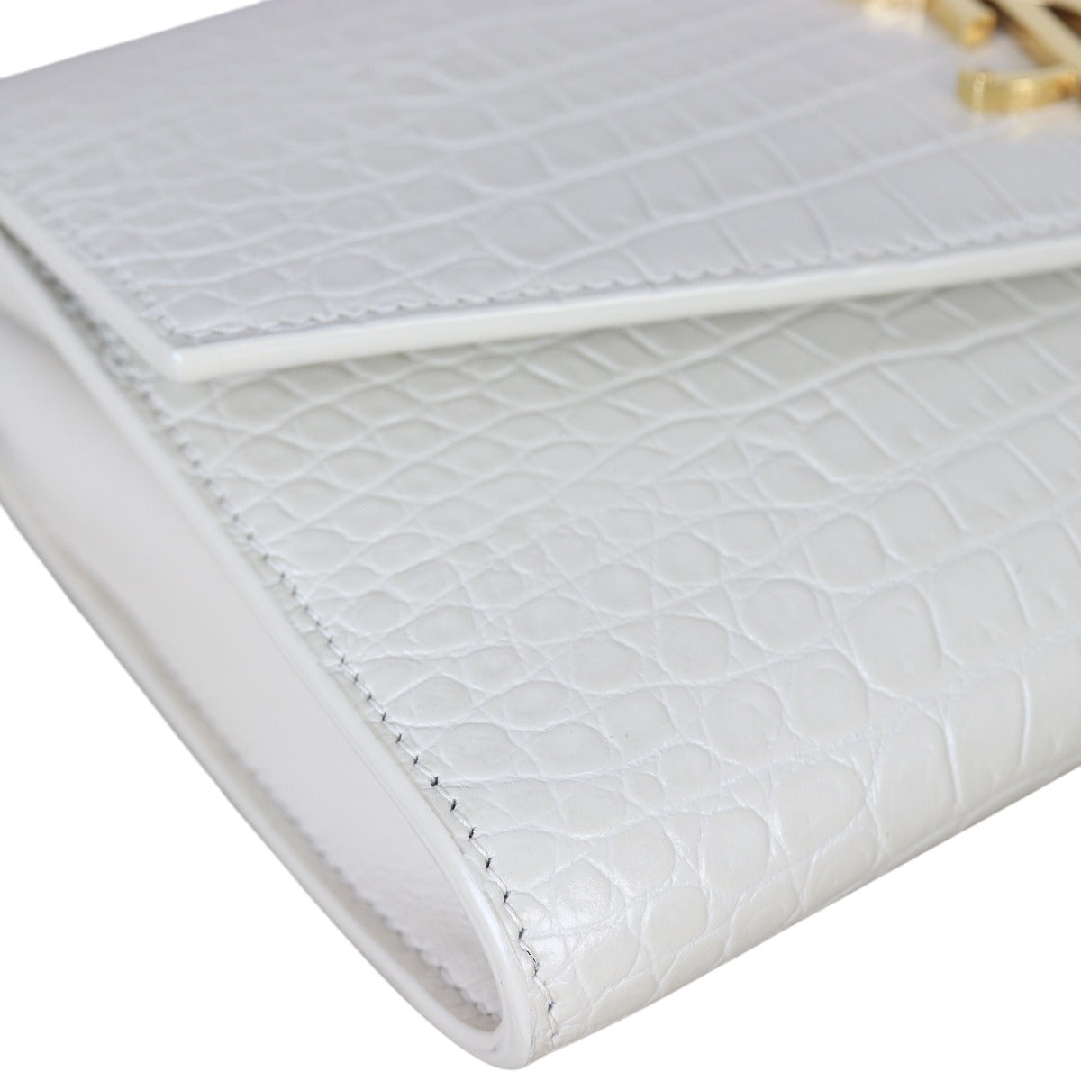 Saint Laurent Uptown Chain Wallet Croc-Embossed