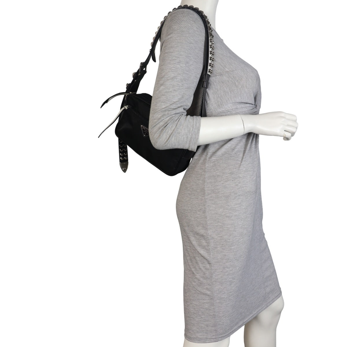 Prada Tessuto Vela Studded Shoulder Bag