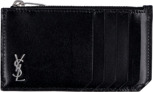 Luxury Saint Laurent Trending 2025 Men's Tiny Cassandre Logo Plaque Purse in Nero | 6298991JB0E1000