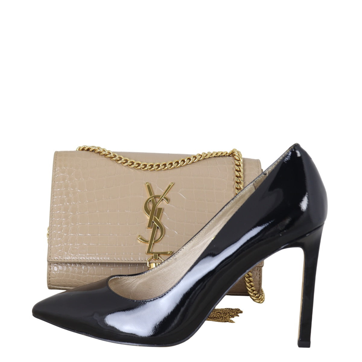 Saint Laurent Kate Tassel Chain Bag Small Croc-Embossed