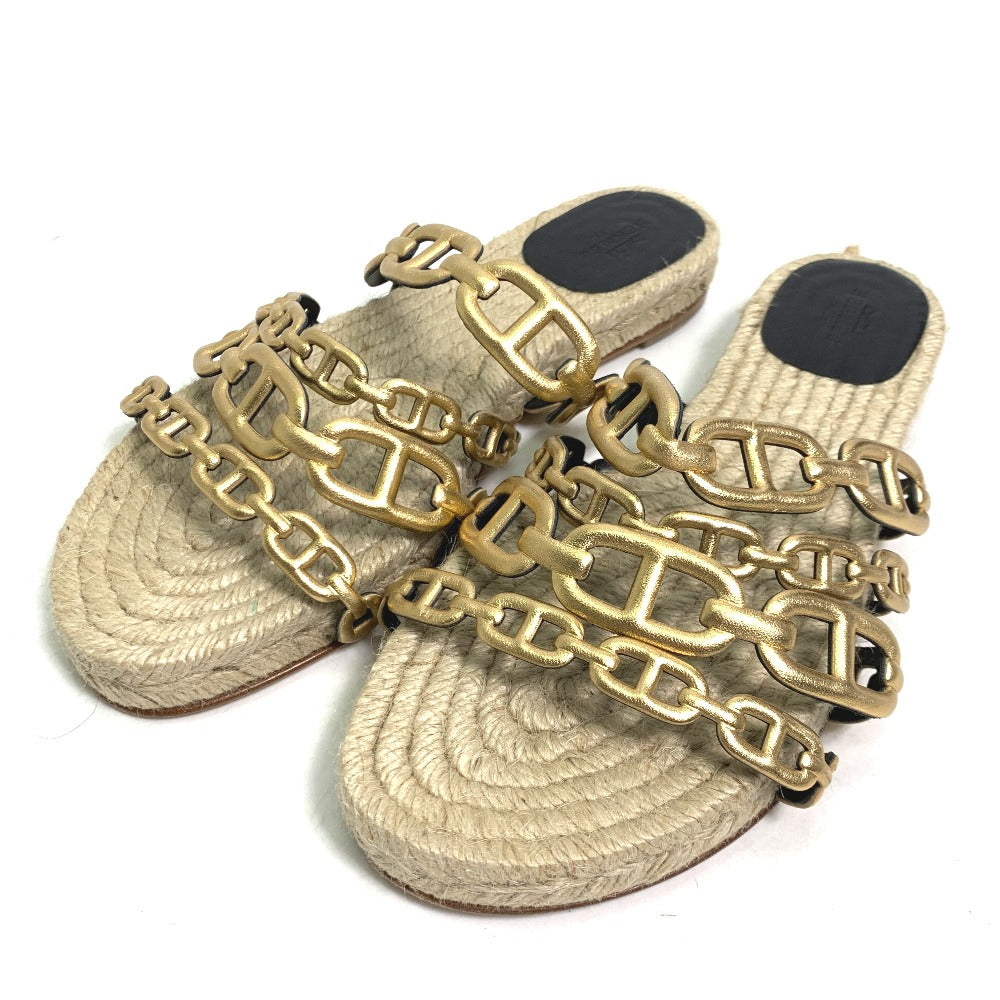HERMES Sandals leather gold flat Chene Dunkle Ancone Women 36