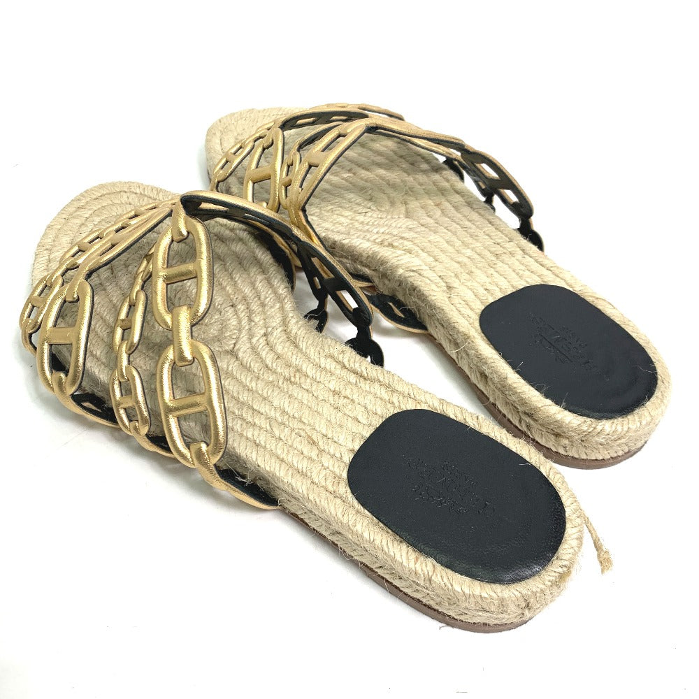 HERMES Sandals leather gold flat Chene Dunkle Ancone Women 36