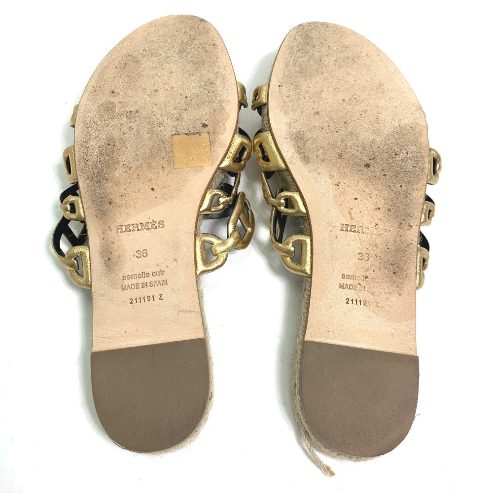 HERMES Sandals leather gold flat Chene Dunkle Ancone Women 36