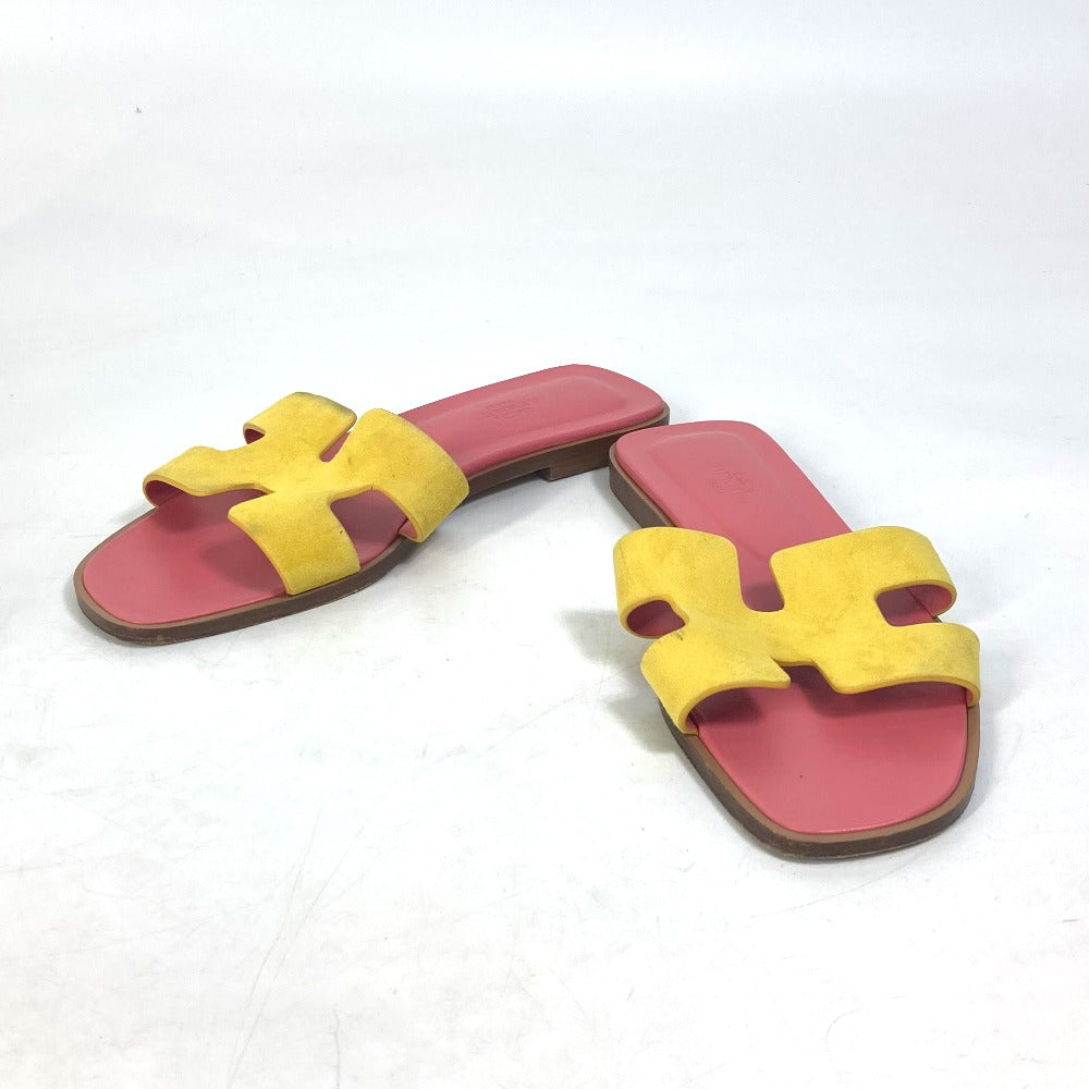 HERMES Sandals Leather, Suede pink logo Oran Women 36.5
