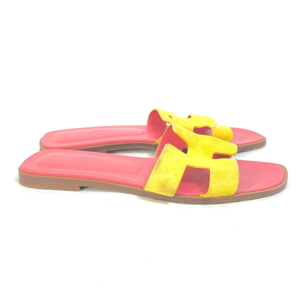 HERMES Sandals Leather, Suede pink logo Oran Women 36.5