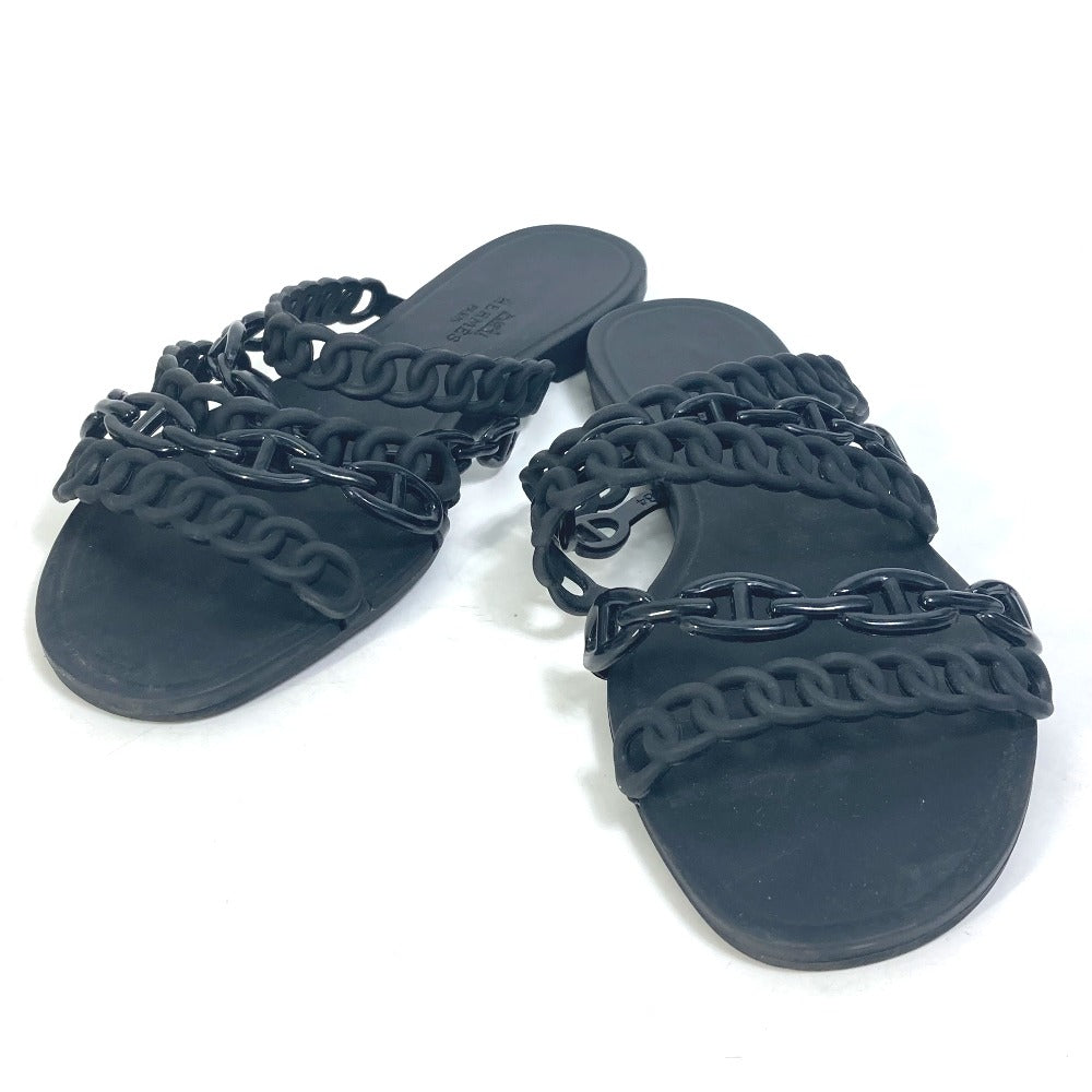 HERMES Sandals rubber black Chene Dunkle 5 Row Riverage Women 39