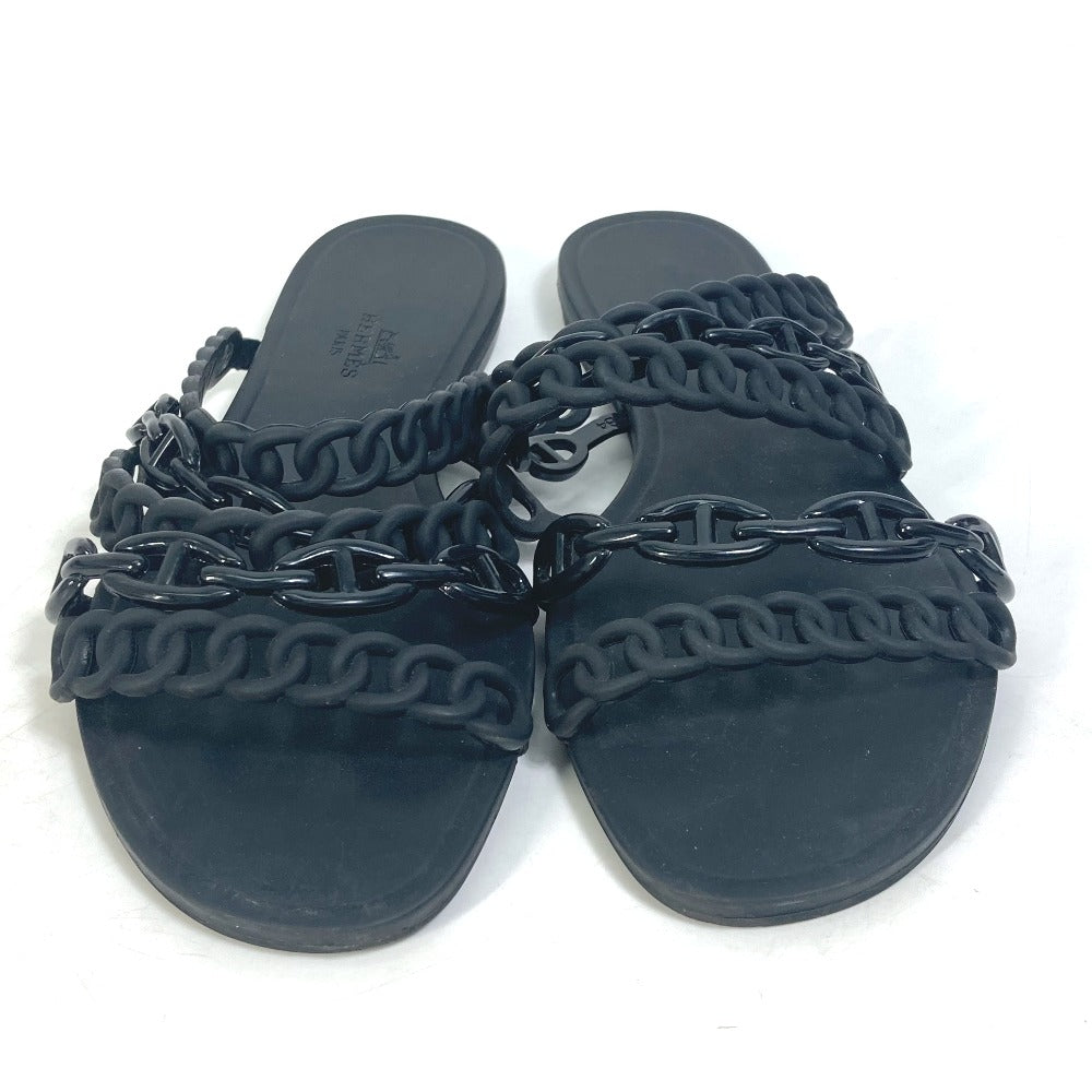HERMES Sandals rubber black Chene Dunkle 5 Row Riverage Women 39