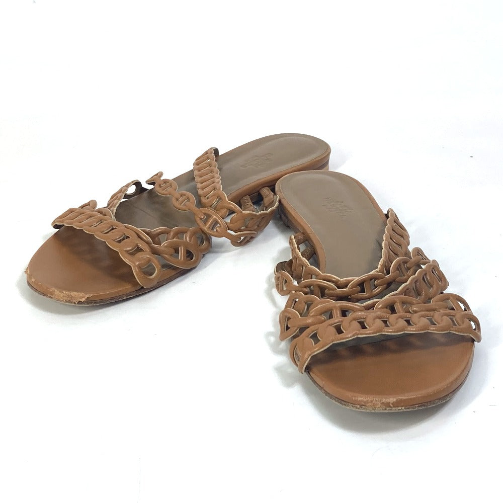 HERMES Sandals leather Brown Chene Dunkle 5 Row Women 40