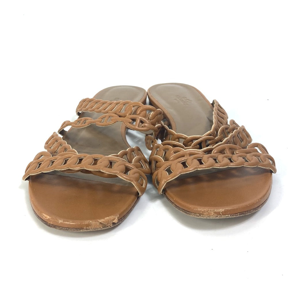 HERMES Sandals leather Brown Chene Dunkle 5 Row Women 40
