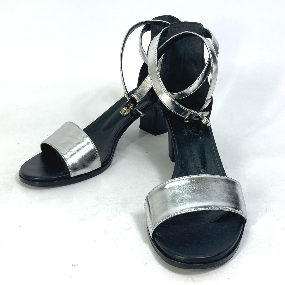 HERMES Sandals leather Silver Two-tone heel shoes Money Women 37 1/2