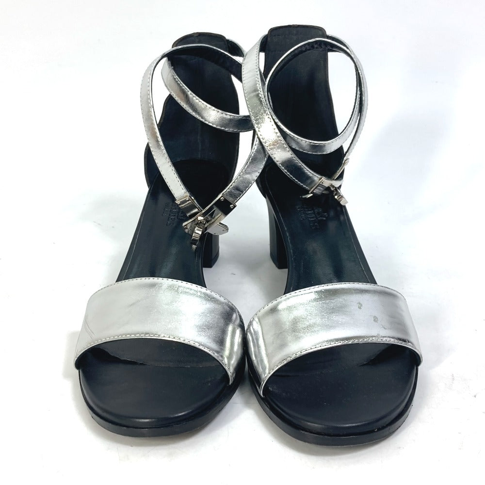 HERMES Sandals leather Silver Two-tone heel shoes Money Women 37 1/2