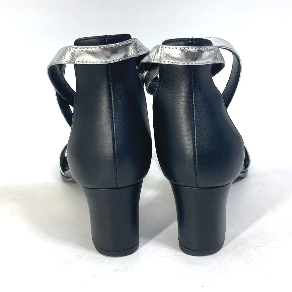 HERMES Sandals leather Silver Two-tone heel shoes Money Women 37 1/2