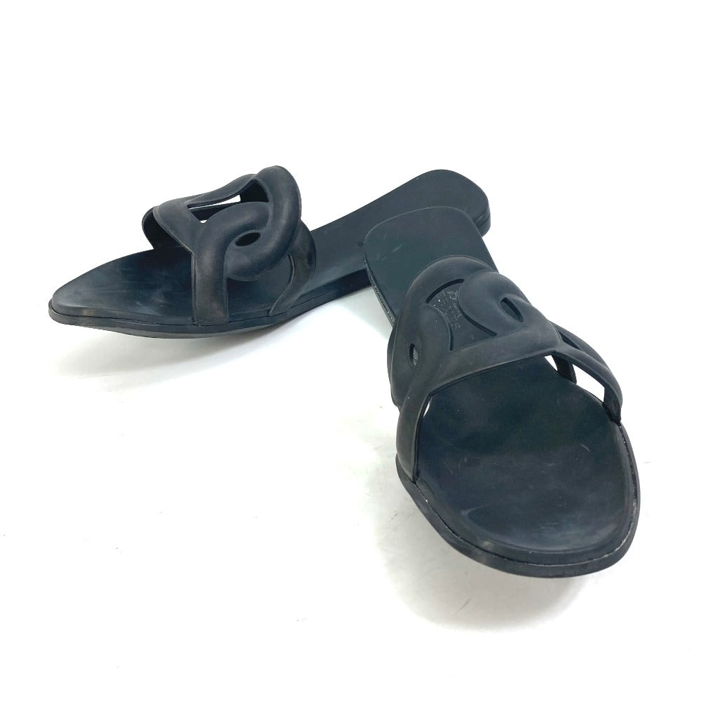 HERMES Sandals rubber black shoes flats flats Aloha Chene Dunkle Women 39