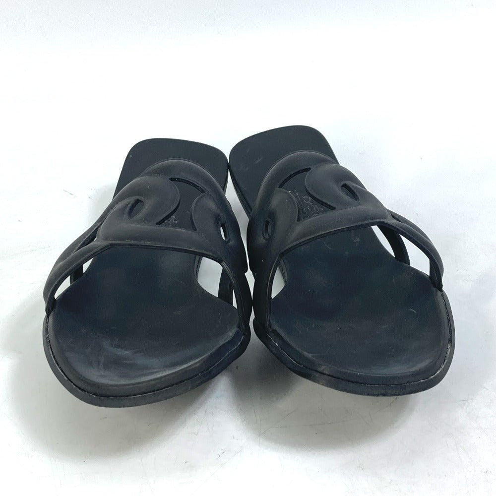 HERMES Sandals rubber black shoes flats flats Aloha Chene Dunkle Women 39
