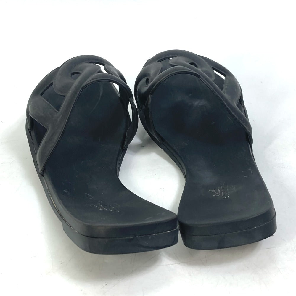 HERMES Sandals rubber black shoes flats flats Aloha Chene Dunkle Women 39
