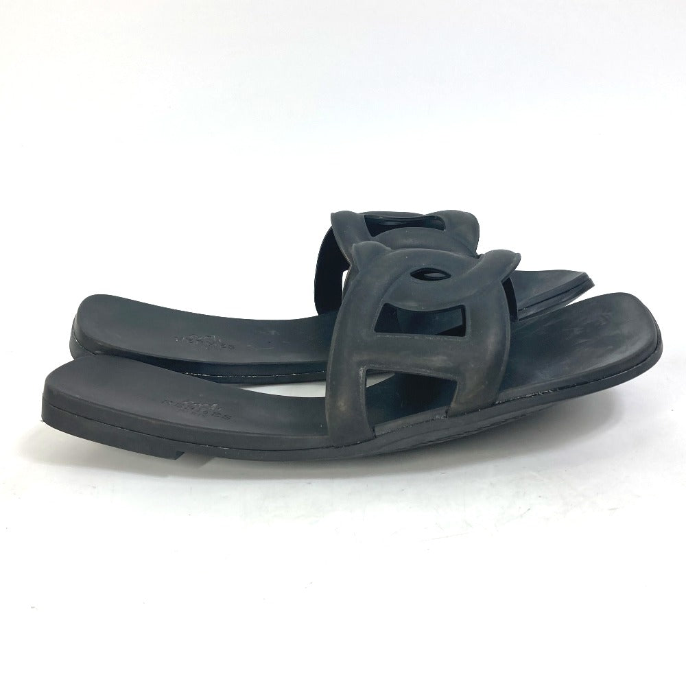 HERMES Sandals rubber black shoes flats flats Aloha Chene Dunkle Women 39