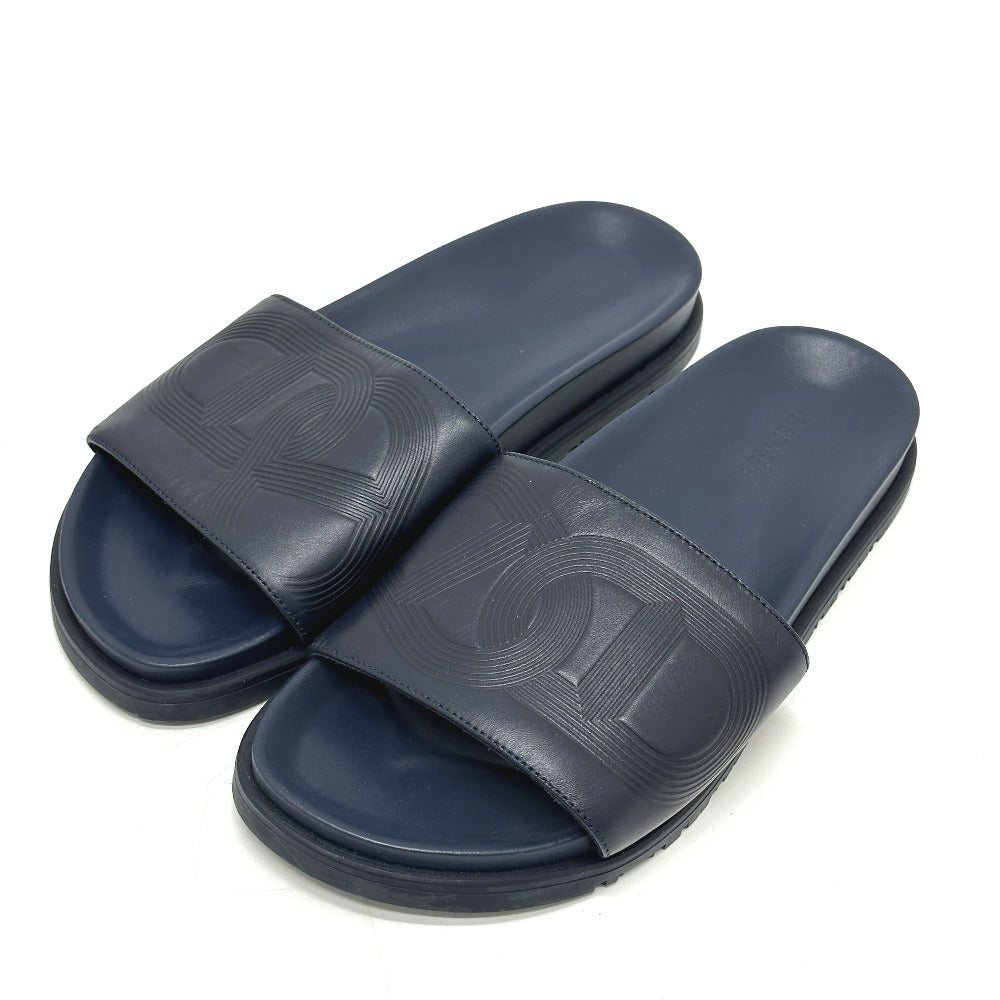HERMES Sandals leather Navy Shoes Shower sandals Pool sandals Slide sandals Biarritz mens 41