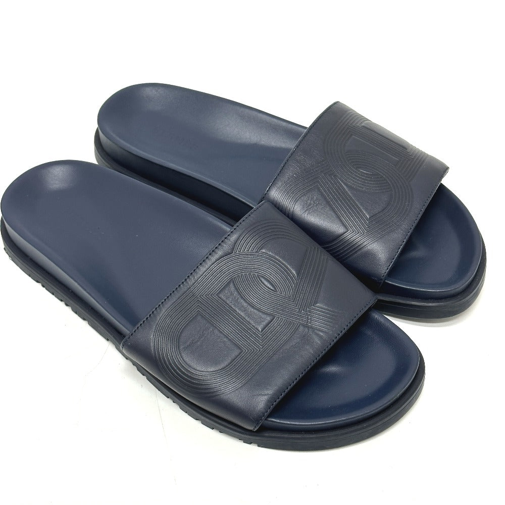 HERMES Sandals leather Navy Shoes Shower sandals Pool sandals Slide sandals Biarritz mens 41