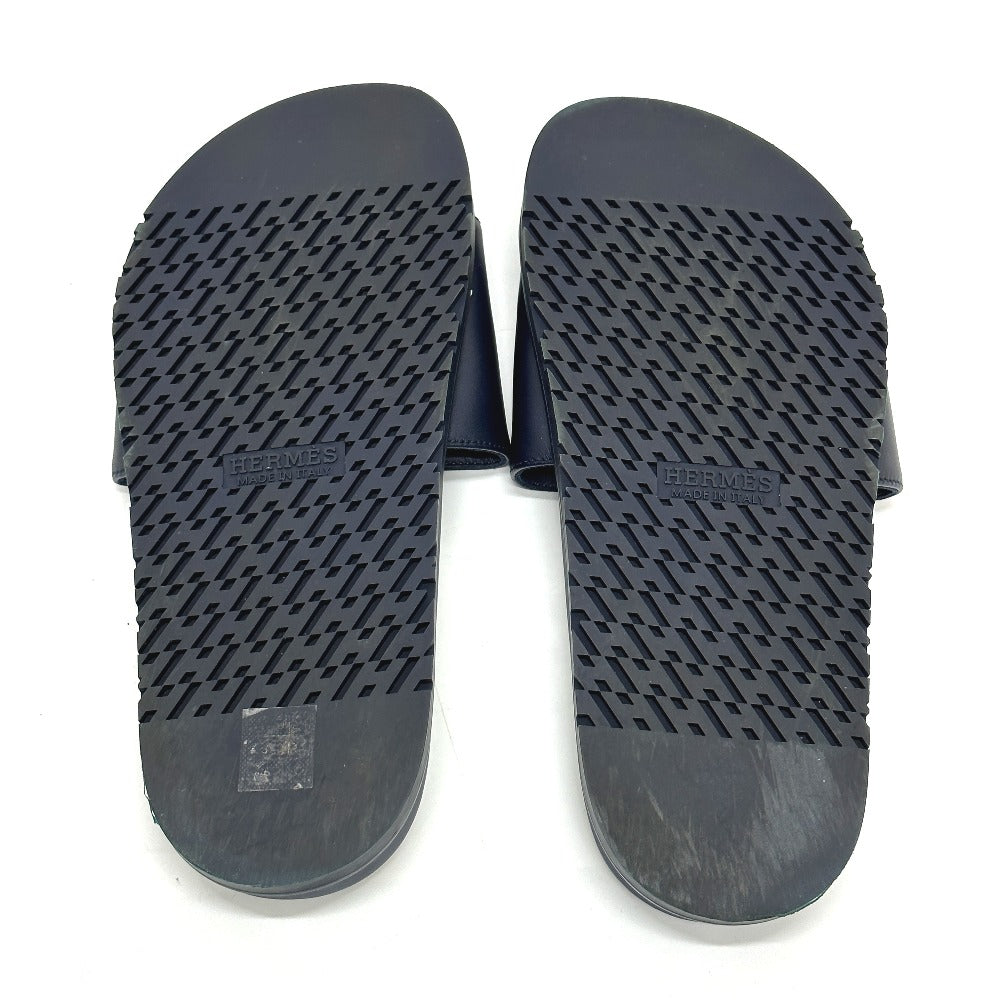 HERMES Sandals leather Navy Shoes Shower sandals Pool sandals Slide sandals Biarritz mens 41