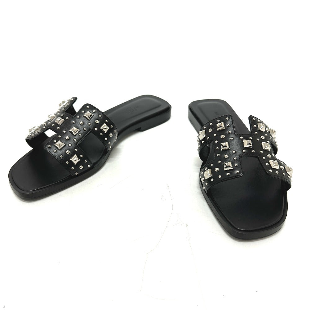 HERMES Sandals leather black Meador Oran Women 36