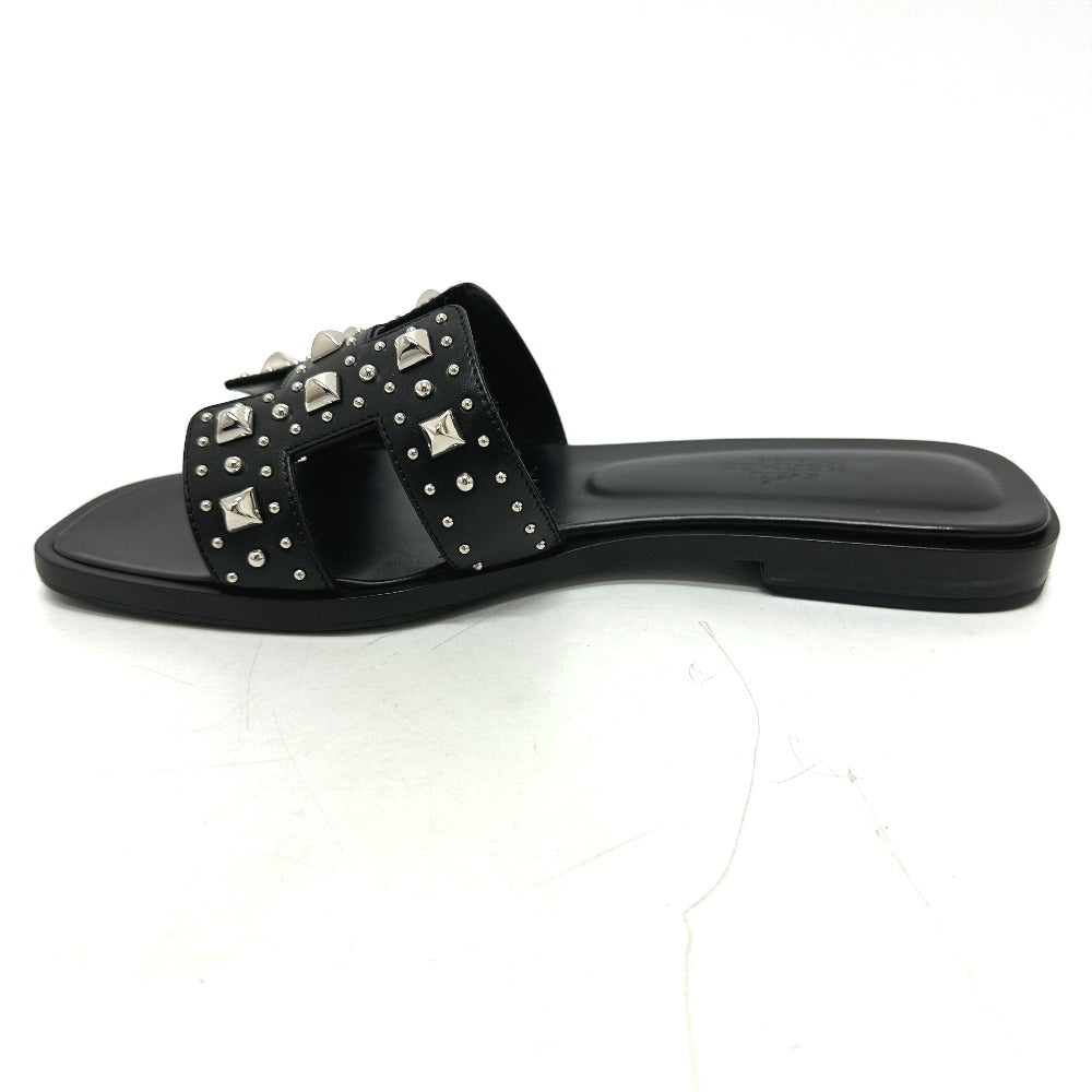 HERMES Sandals leather black Meador Oran Women 36