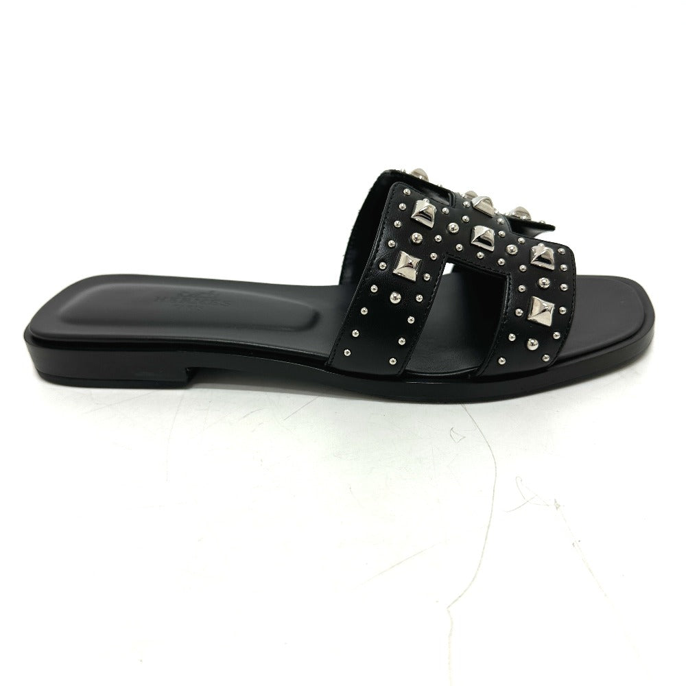 HERMES Sandals leather black Meador Oran Women 36