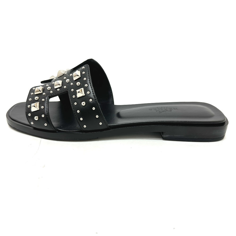 HERMES Sandals leather black Meador Oran Women 36