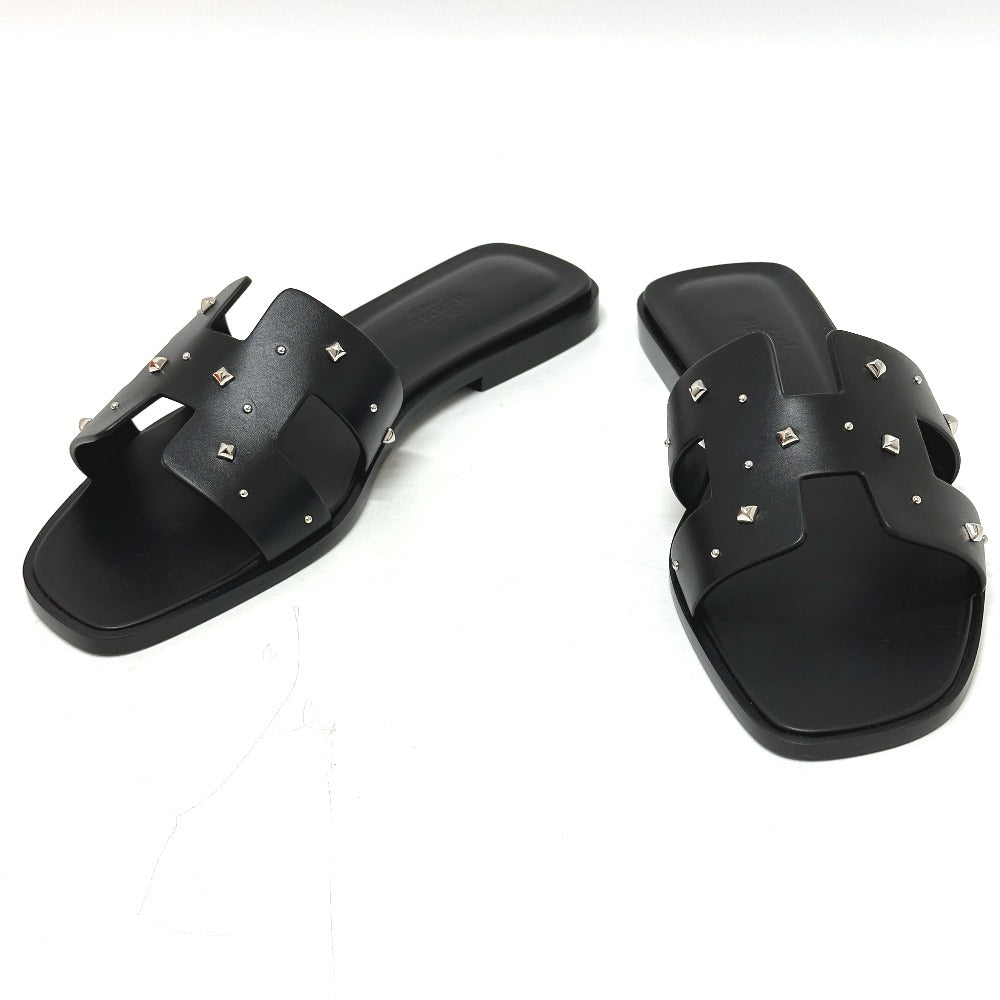 HERMES Sandals Leather / Wood black Meador Oran 36