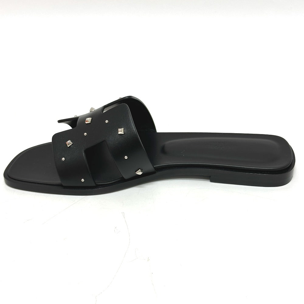HERMES Sandals Leather / Wood black Meador Oran 36