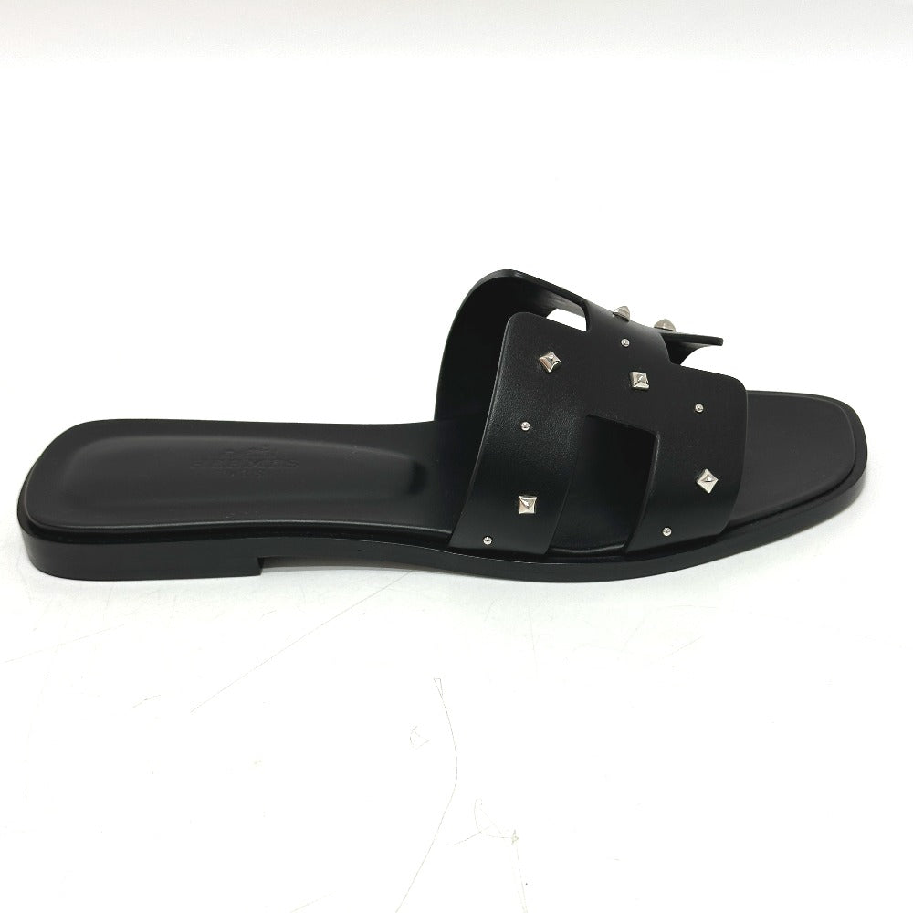 HERMES Sandals Leather / Wood black Meador Oran 36