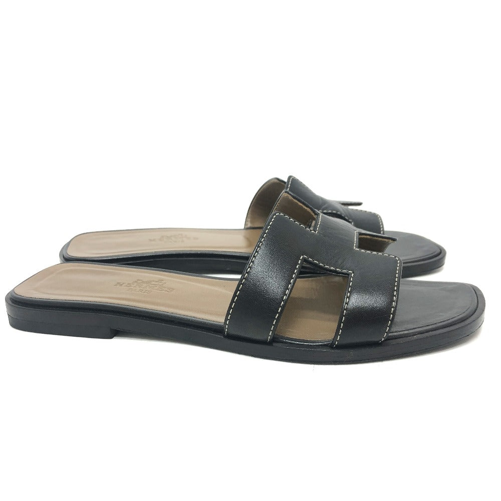 HERMES Sandals 021056Z leather black Oran H logo open toe 34
