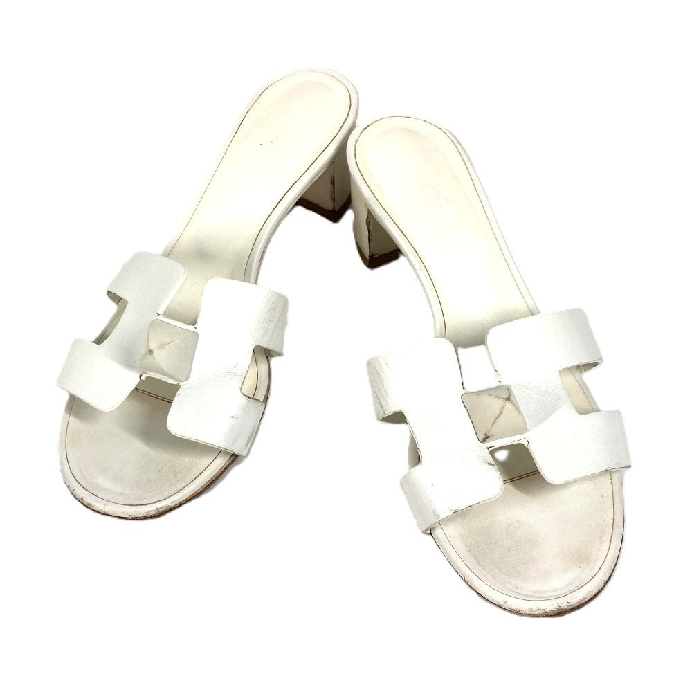 HERMES Sandals leather white Oasis with studs 37