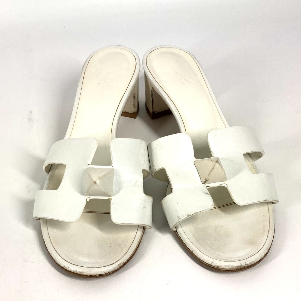HERMES Sandals leather white Oasis with studs 37