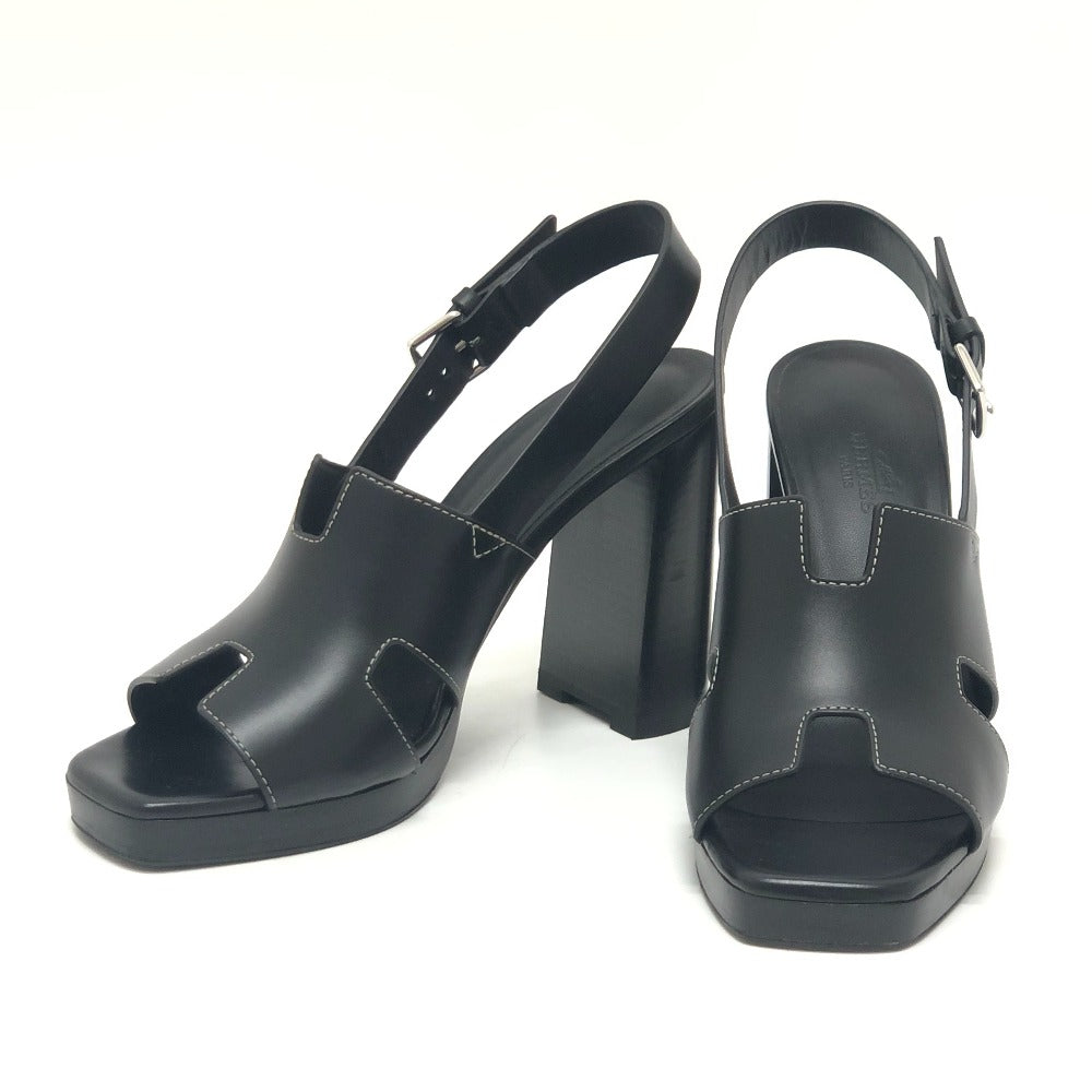 HERMES Sandals leather black Elbe 60 38