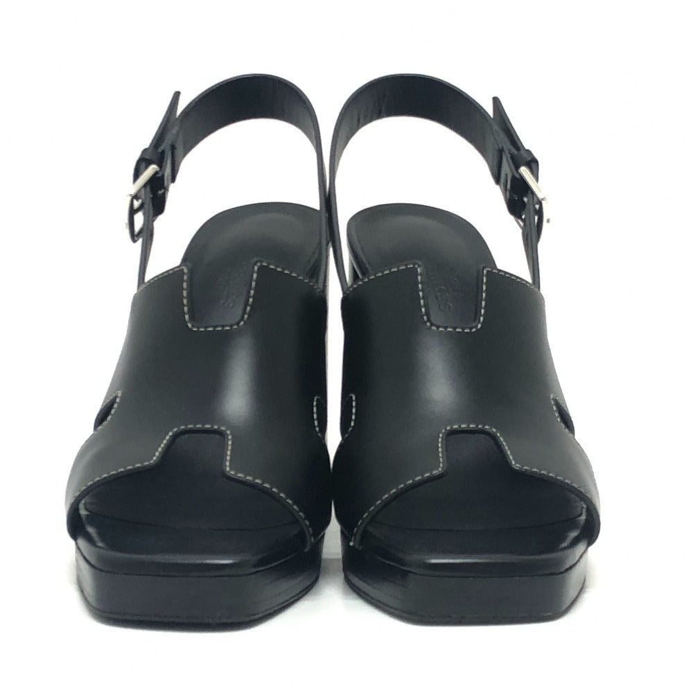 HERMES Sandals leather black Elbe 60 38