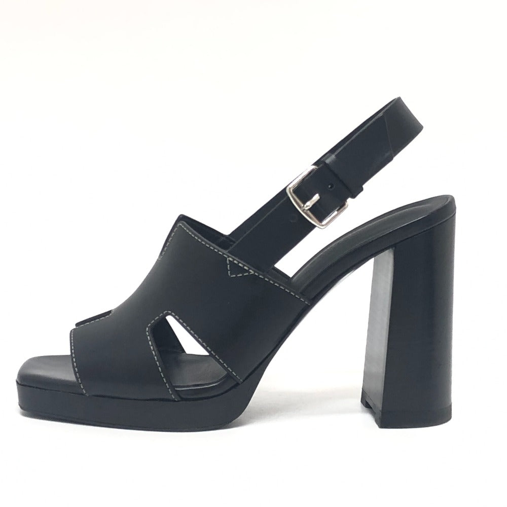 HERMES Sandals leather black Elbe 60 38