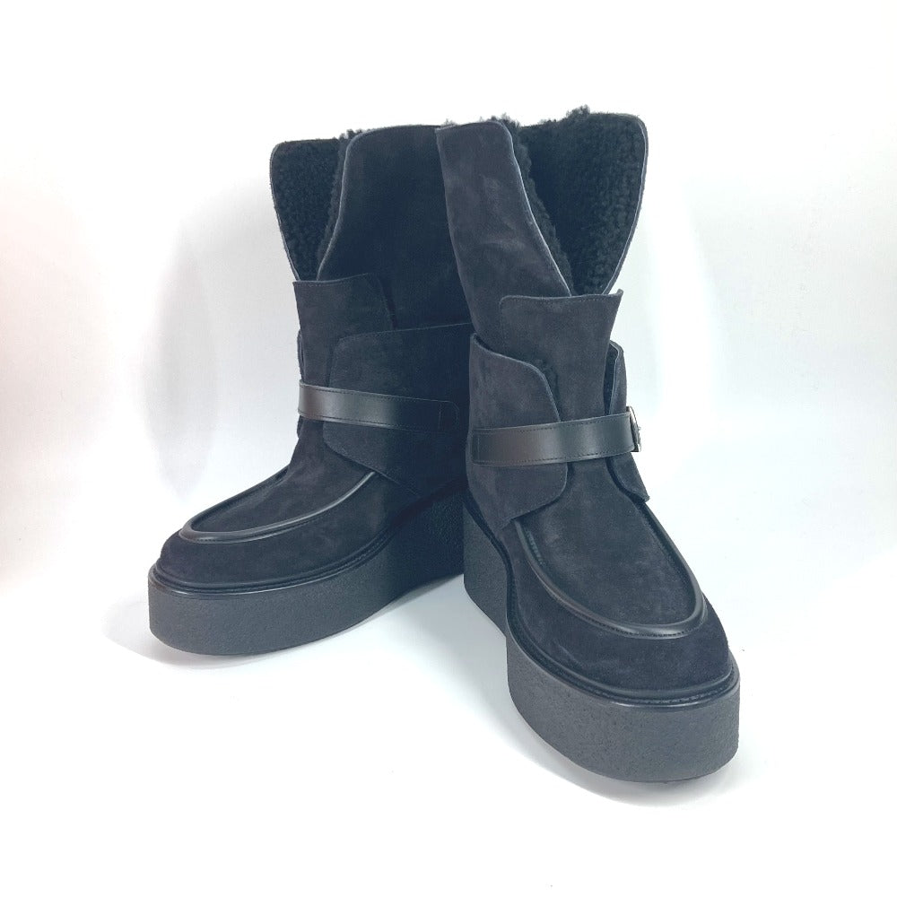 HERMES boots H232029Z Mouton, Suede black short boots Emisfer Women 38.5