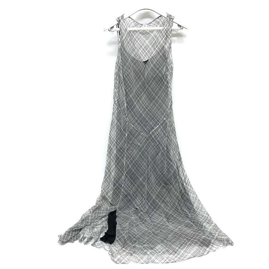 HERMES dress silk gray Madras ROBE ENCOLURE VOILE COTON SOIE MADRAS Women 38