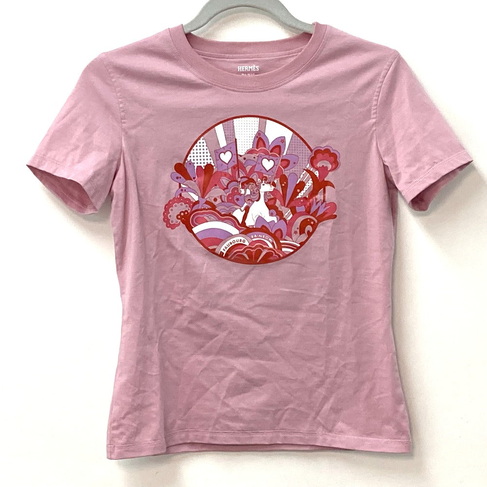 HERMES Short sleeve T-shirt cotton pink 22Stainless Steel cartouche Women 36