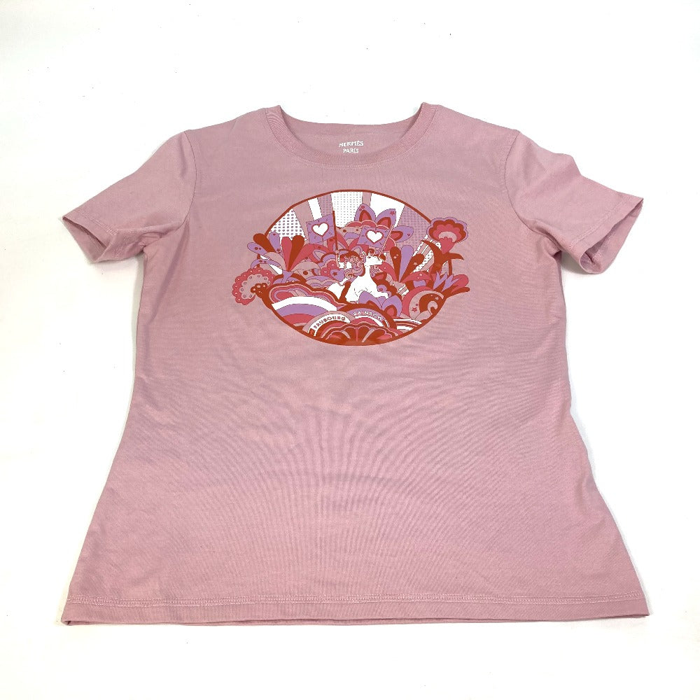 HERMES Short sleeve T-shirt cotton pink 22Stainless Steel cartouche Women 36