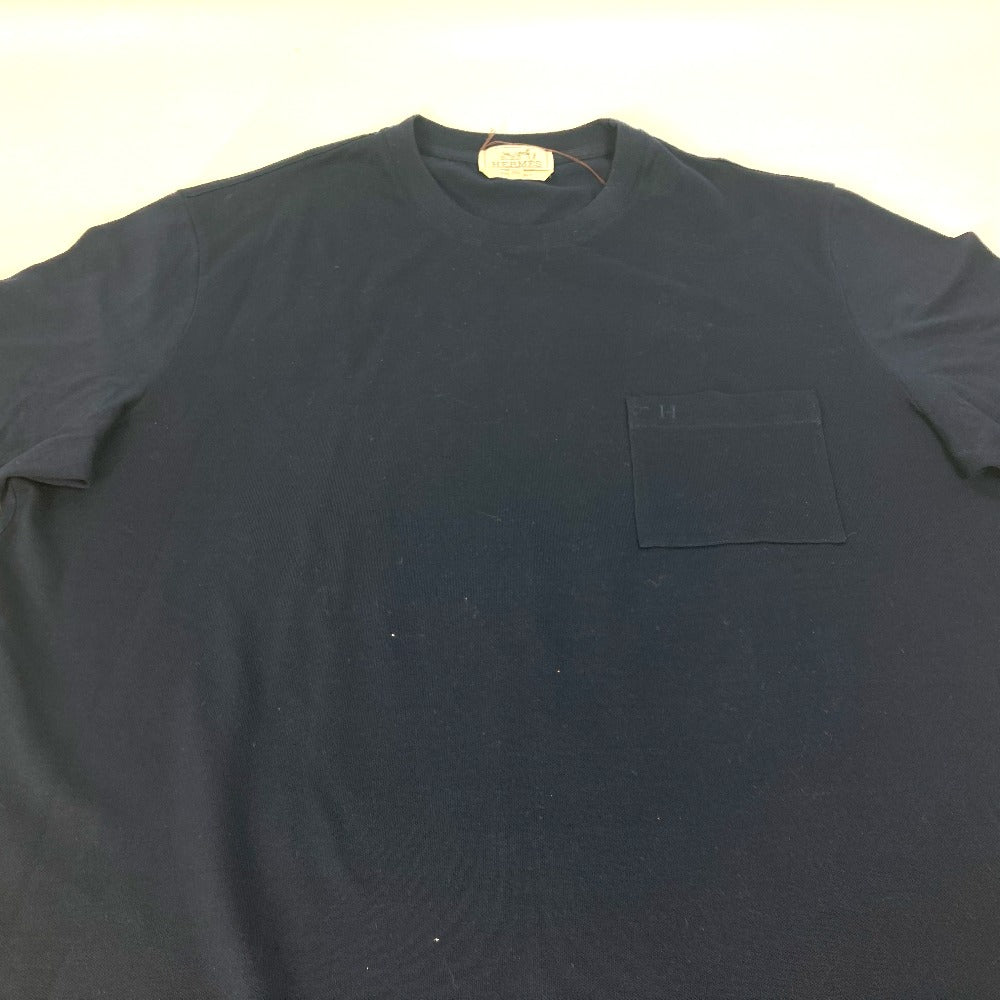 HERMES Short sleeve T-shirt cotton Navy Tops Apparel H embroidery mens XXL