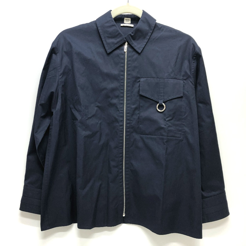 HERMES Long sleeve shirt cotton Navy 23 Stainless Steel Serie Button Zip up Women 34