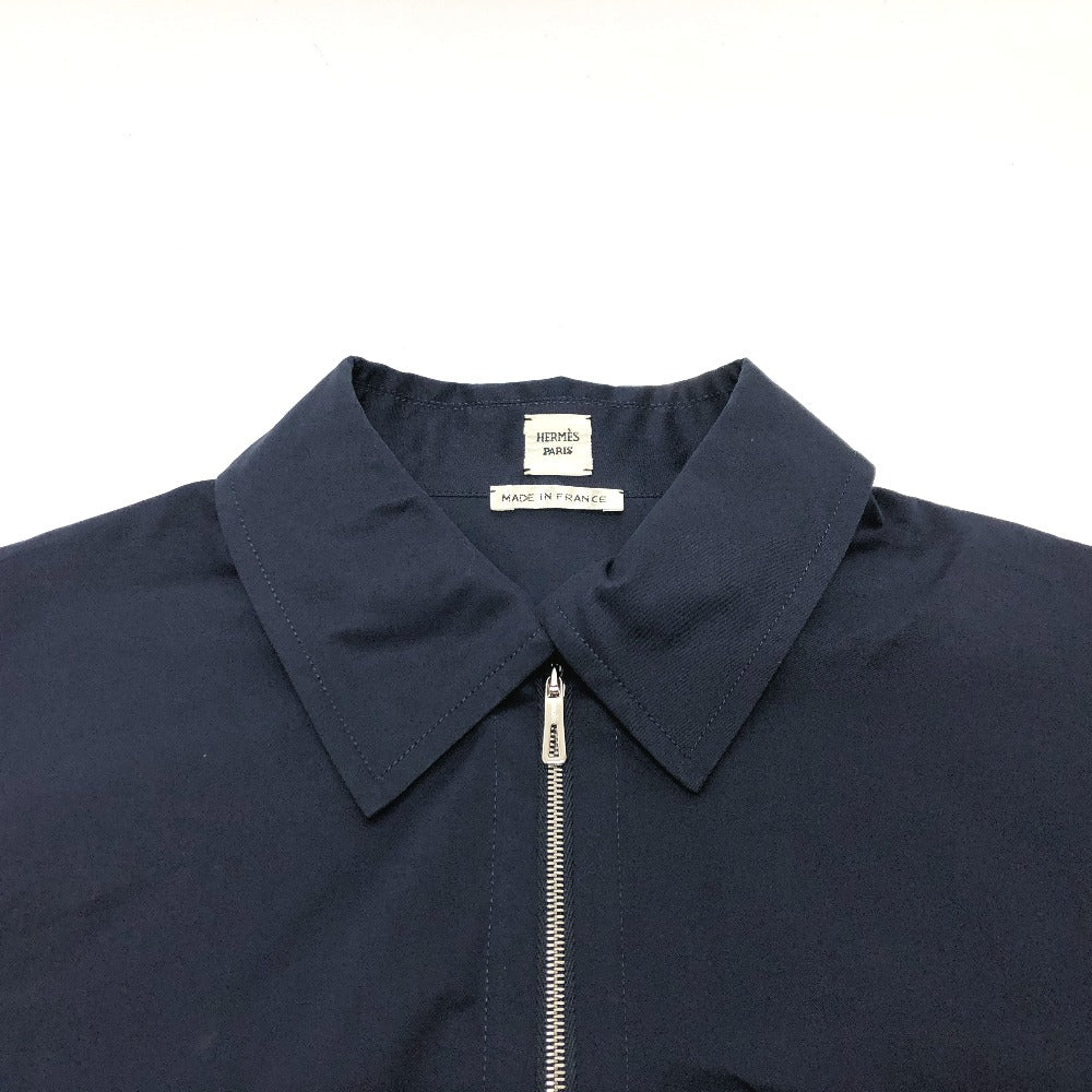 HERMES Long sleeve shirt cotton Navy 23 Stainless Steel Serie Button Zip up Women 34
