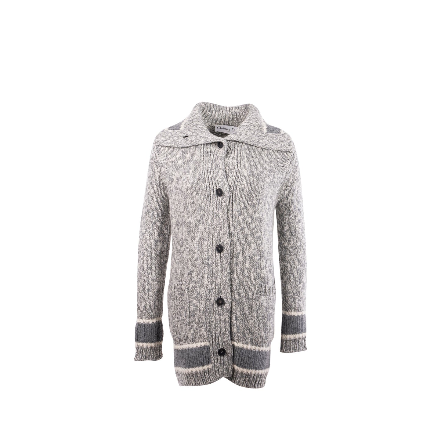 Dior Size 36 Long Cardigan Wool/Cashmere Grey/White