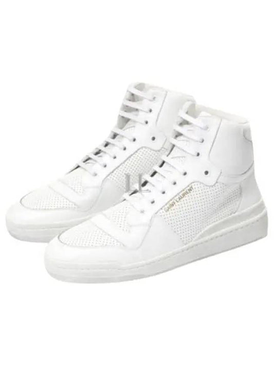 Luxury Saint Laurent Trending 2025 Men's SL24 Used-Look Perforated Leather Mid Top Sneakers White