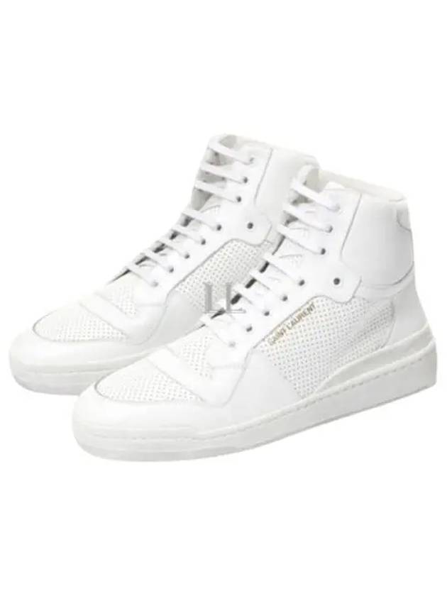 Luxury Saint Laurent Trending 2025 Men's SL24 Used-Look Perforated Leather Mid Top Sneakers White